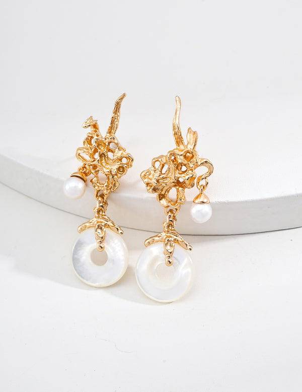 Vintage Design Natural Pearl & Mother-of-Pearl Earrings